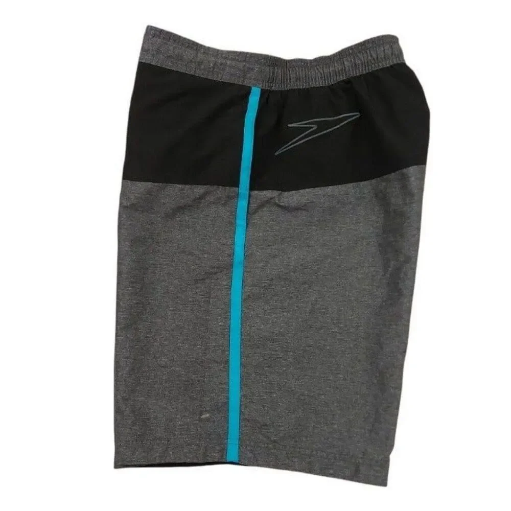 Speedo Swimming Shorts Mens Large Gray Black Trunks Mesh Lined Beach Travel
